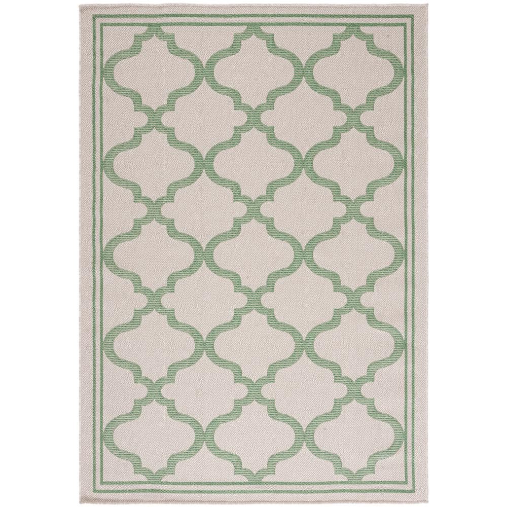 SAFAVIEH Bermuda Beige/Green 4 ft. x 6 ft. Border Trellis Indoor/Outdoor Area Rug BMU810E4