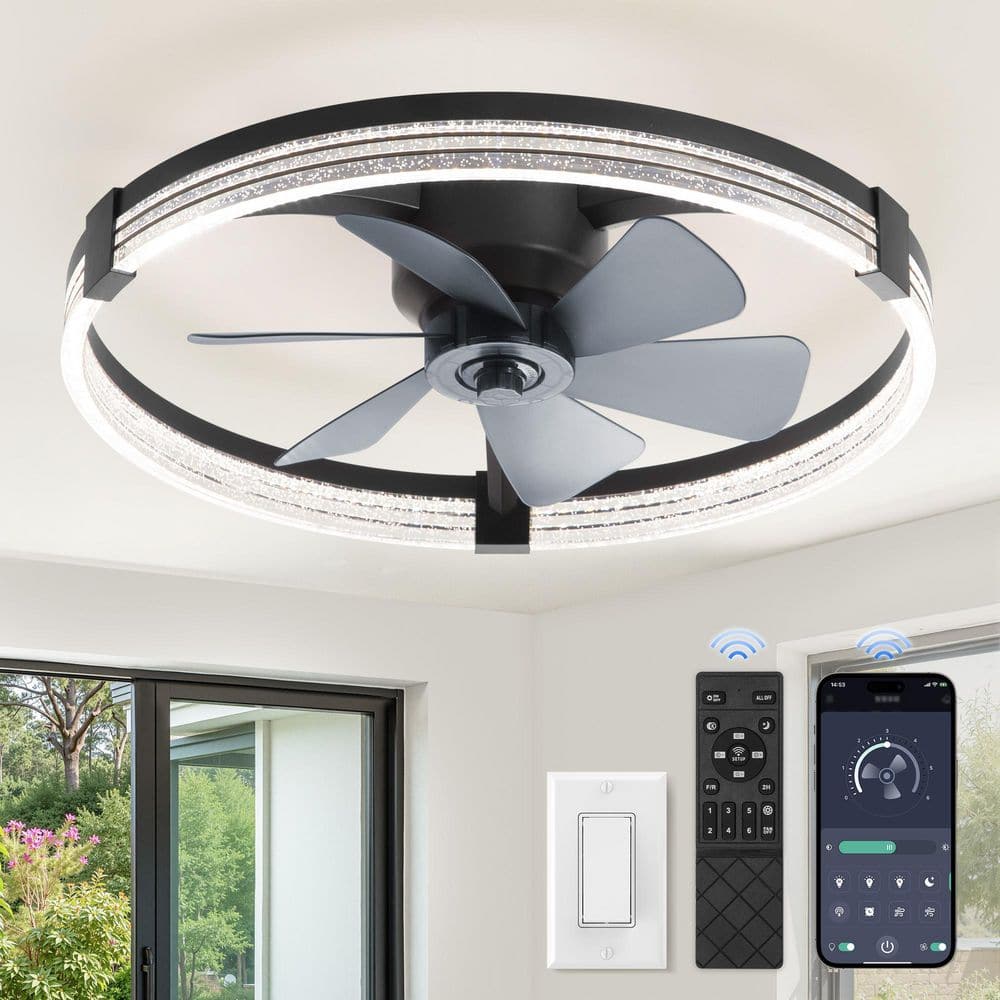 23 in. Black Flush Mount Modern Indoor Ceiling Fan with LED Low Profile Remote/App Control DC motor for bedroom kitchen price history on PriceWatchPro