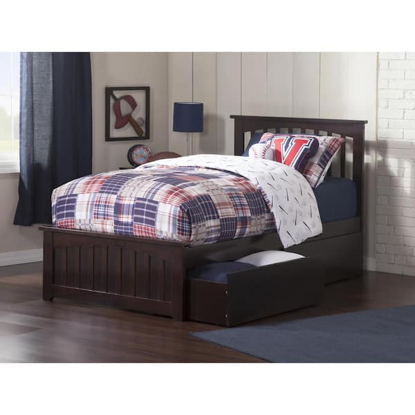 AFI Mission Espresso Black Solid Wood Frame Twin XL Platform Bed with Matching Footboard and Under Bed Storage Drawers