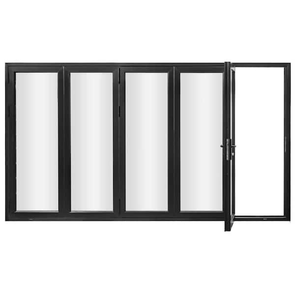 Unbranded Forever Doors 75 Series 144 in. x 80 in. Matte Black Finish Left Outswing Aluminum Folding Patio Door