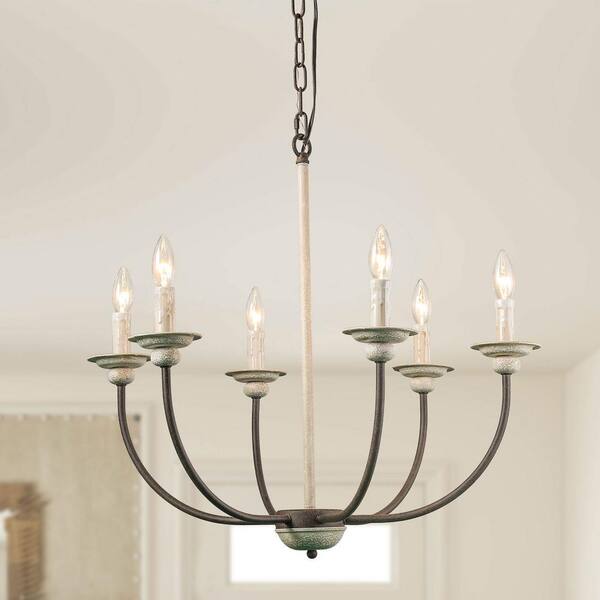 LNC Modern Rustic Antique White Classic Candlestick Metal Chandelier 6-Light Rusty Bronze French Country Ceiling Light