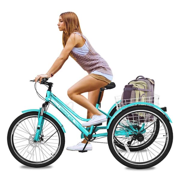 MOONCOOL 24 in. Adults Trikes with Shopping Basket Adult Mountain Bike 7 Speed 3 Wheel Bike Mountain Tricycle Cruiser Trike BRT24NK SD QL The Home Depot