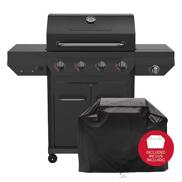 Nexgrill 4-Burner with Side Burner Propane Gas Grill in Black and PVC Cover Bundle