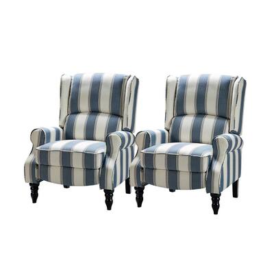 Bogazk Stripe Navy Manual Recliner with Rubber Wood Legs (Set of 2)