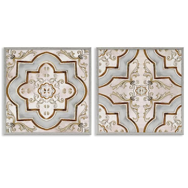 Stupell Industries Moroccan Tile in Neutrals by Irena Orlov 2 Pieces Gray Framed Abstract Giclee Art Print 12 in. x 12 in.