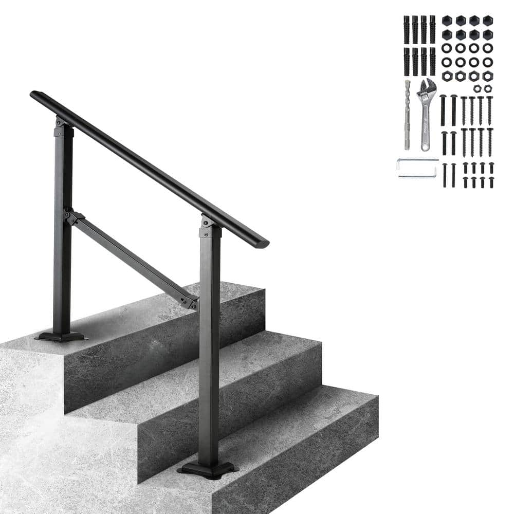 VEVOR Stair Handrail Railing 3 ft. 3 Steps Handrails for Outdoor 35.82 in. H x 5.3 in. W Black Carbon Steel Stair Railing Kit