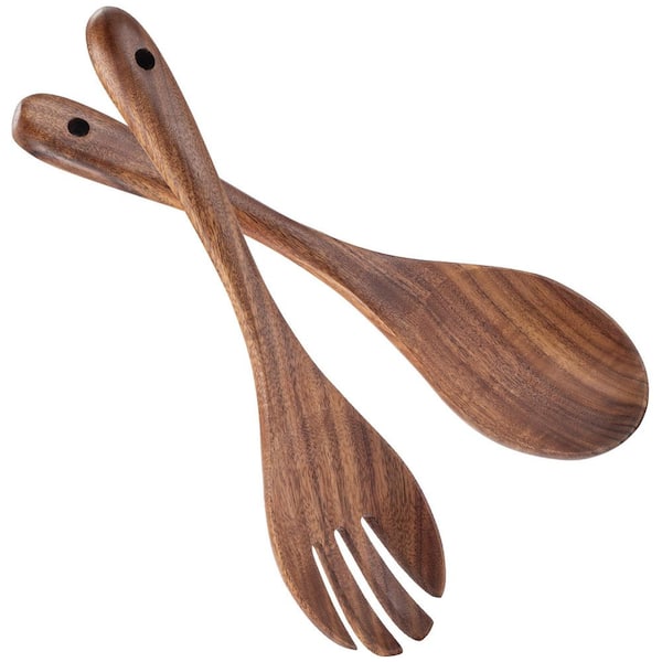 2-Piece Acacia Wood Salad Servers, 12 in. Premium Wooden Salad Tongs for Serving and Mixing Salads, Ideal for Kitchen