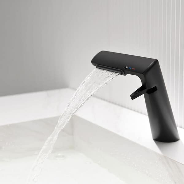 Single-Handle Single Hole Bathroom Sink Faucet Waterfall Vanity Basin Taps in Matte Black