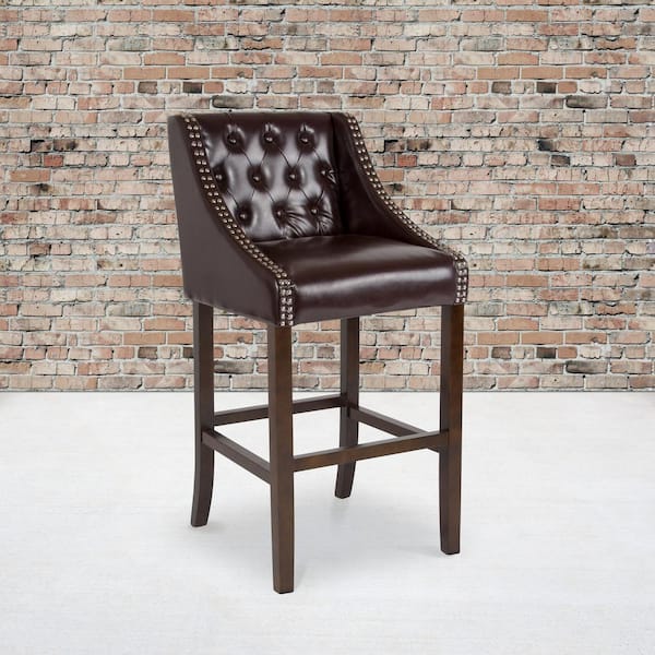 42 in. Brown Leather Bar Stool (Set of 2)