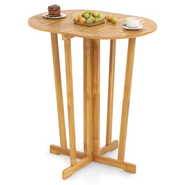 41.5 in. H Outdoor Folding Bar Table Oval Wood Bistro Table with Cross Metal Base for Patio, Deck or Poolside