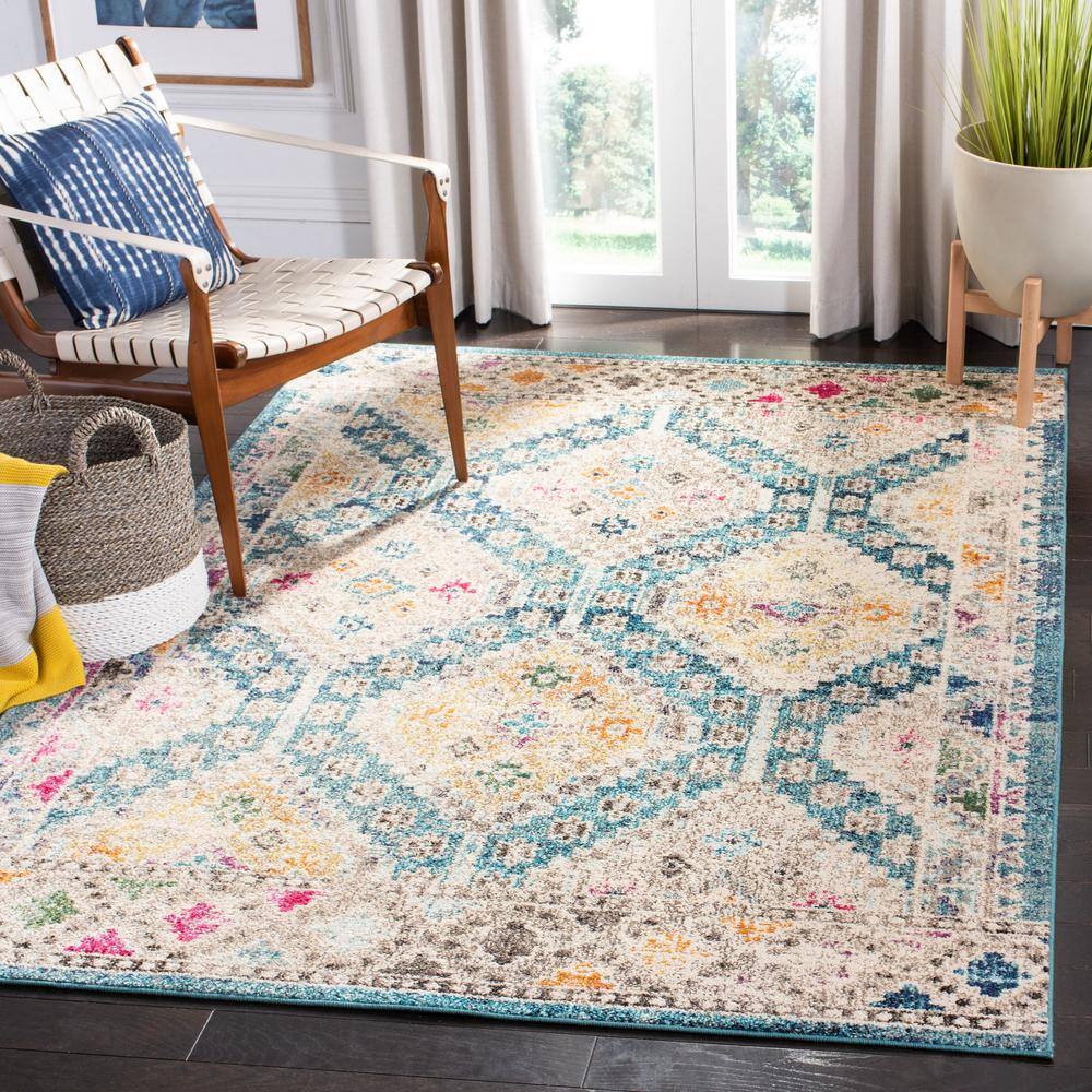Madison 5' Square Dark Blue and Yellow Synthetic Area Rug