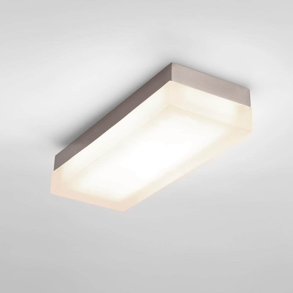 Brushed Nickel 14" LED Rectangular Flush Mount with Etched Glass