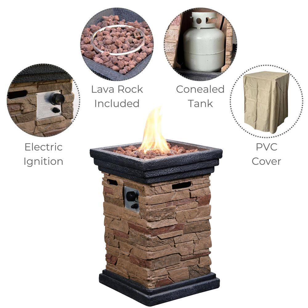 20" Square Slate Rock Gas Fire Pit with Steel Base