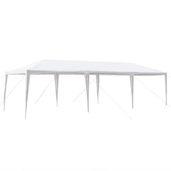 30 ft. x 10 ft. Outdoor Party Tent, White PE Canopy with Steel Frame, Waterproof Shelter for Backyard or Event Use