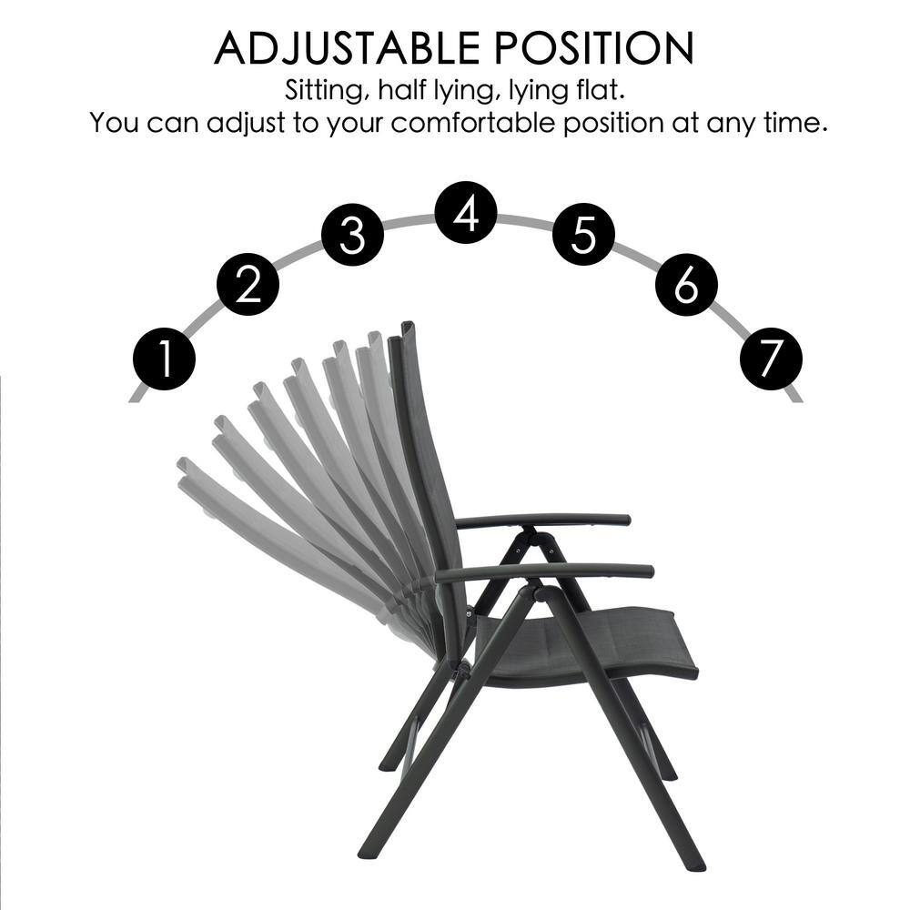 Gray Foldable Padded Aluminum Outdoor Dining Chairs (Set of 2)