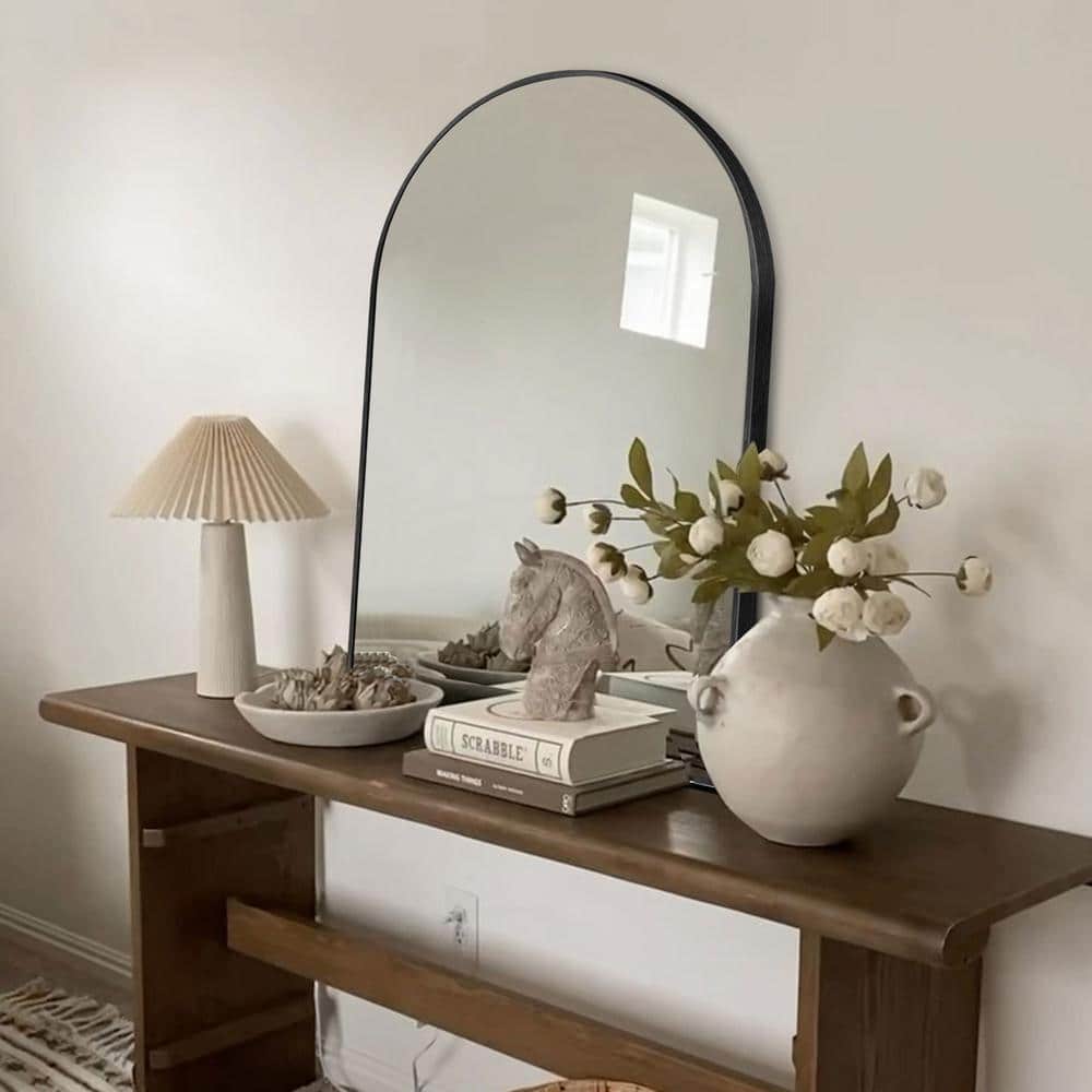 LuxHomez 24 in. W x 36 in. H Black Vanity Arched Wall Mirror