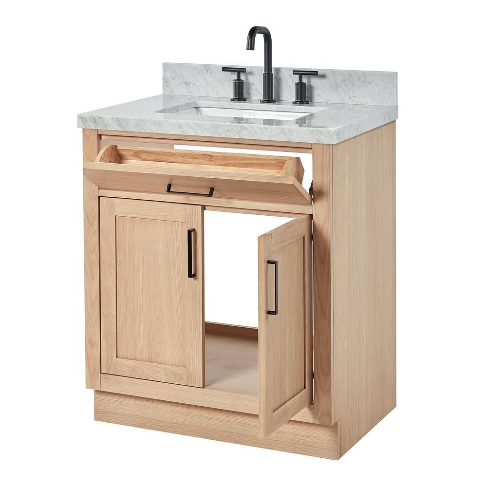 Hepburn 31" Oak Single Sink Vanity with Carrara Marble Top