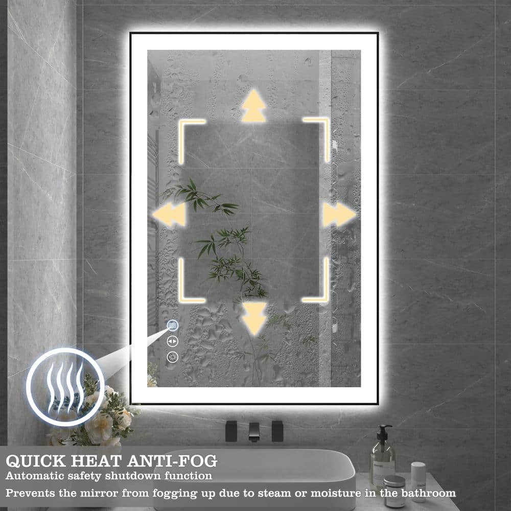 24x36 Inch Black Aluminum LED Vanity Mirror with Anti-Fog