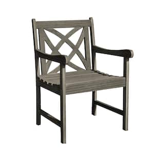 Grey-washed Acacia Wood Farmhouse Outdoor Lounge Chair Wood Patio Armchair