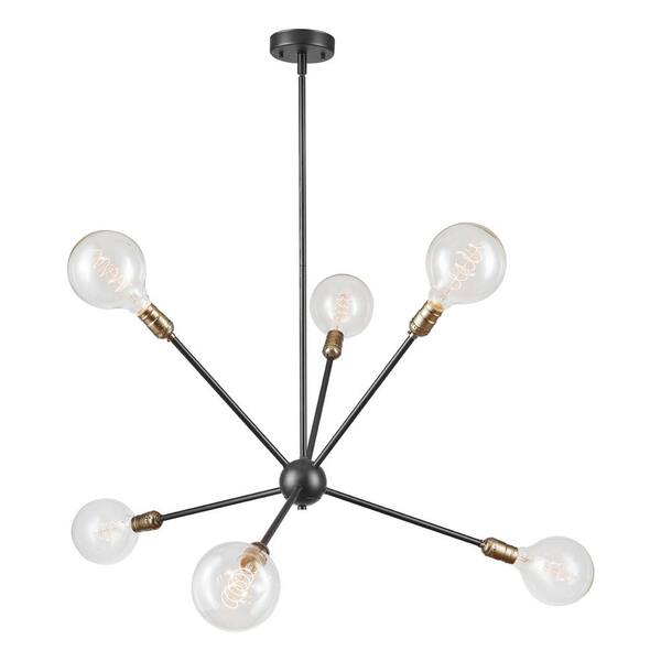 Globe Electric Axel 6-Light Matte Black Chandelier with Antique Brass Sockets