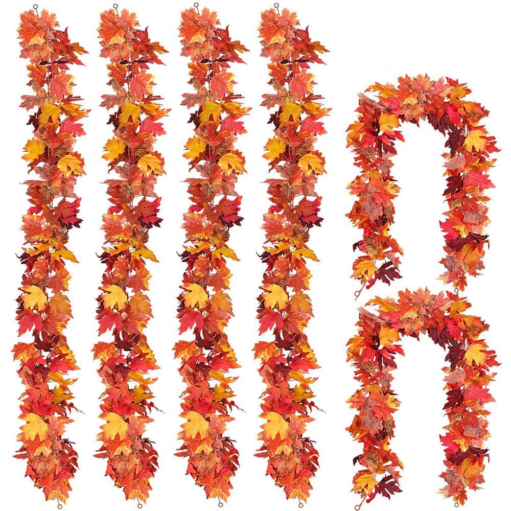 5 .8 ft. Red Artificial Fall Leaf Garland for Autumn Harvest, Halloween Par