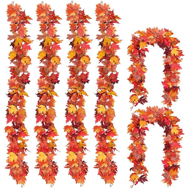 Angel Sar 5 .8 ft. Red Artificial Fall Leaf Garland for Autumn Harvest, Halloween Party and Thanksgiving Decor (6-Pack)
