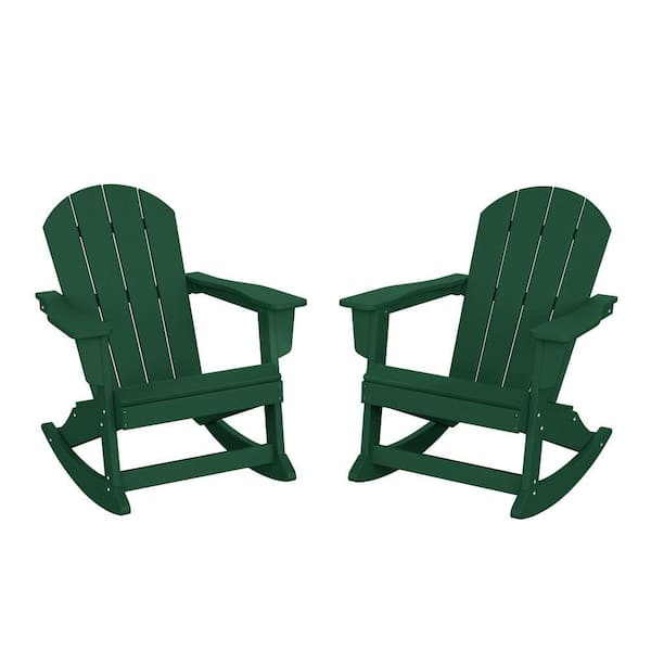 Laguna 2-Pack Fade Resistant Outdoor Patio HDPE Poly Plastic Classic Adirondack Porch Rocking Chairs in Dark Green