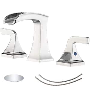 8 in. Widespread 2-Handle Waterfall Bathroom Sink Faucet in Polished Chrome
