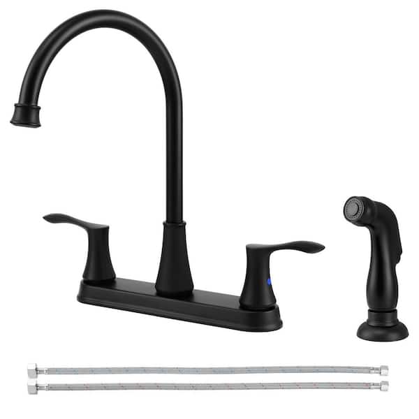 Double Handles 4 Holes Standard Kitchen Faucet Sink With Side Sprayer in Matte Black