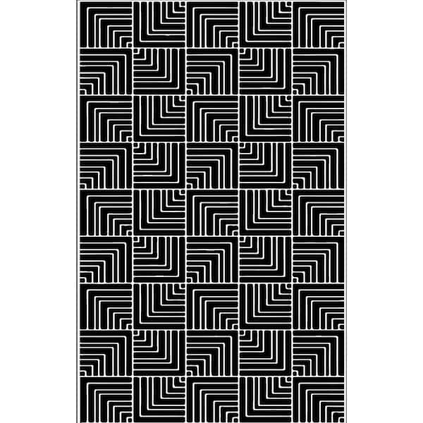 Angel Sar 5 ft. x 8 ft. Outdoor Elegant Rug for Patio Camping, Waterproof Area Matting for Porch Balcony Picnic (Black White)
