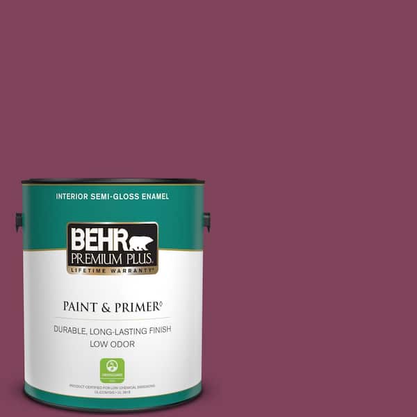 BEHR PREMIUM PLUS 1 gal. Home Decorators Collection #HDC-WR14-12 Cheerful Wine Semi-Gloss Enamel Low Odor Interior Paint & Primer