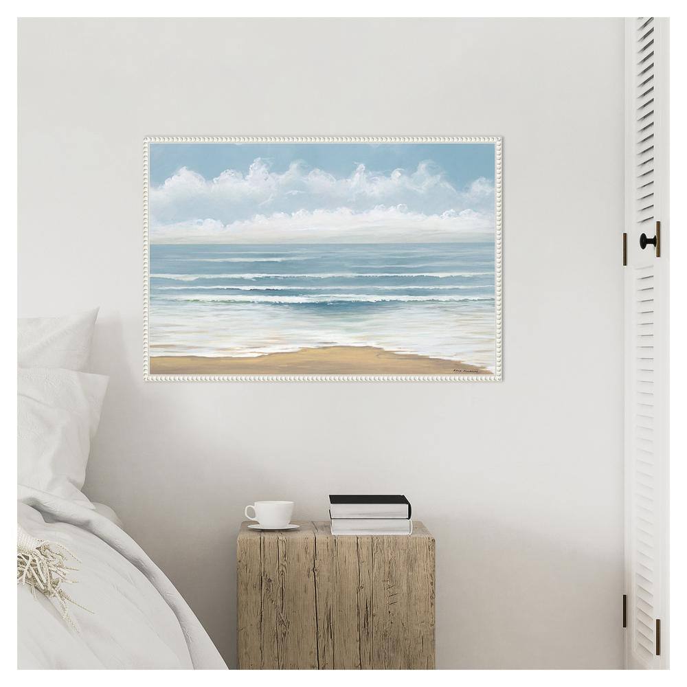 Smooth Beach Waves Framed Canvas Wall Art with Beaded Perimeter
