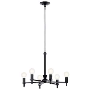 Torvee 25 in. 6-Light Black Art Deco Candle Circle Chandelier for Dining Room