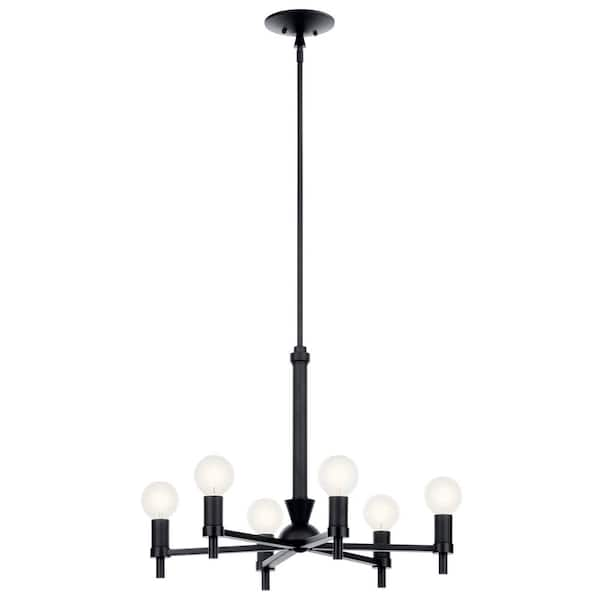 KICHLER Torvee 25 in. 6-Light Black Art Deco Candle Circle Chandelier for Dining Room