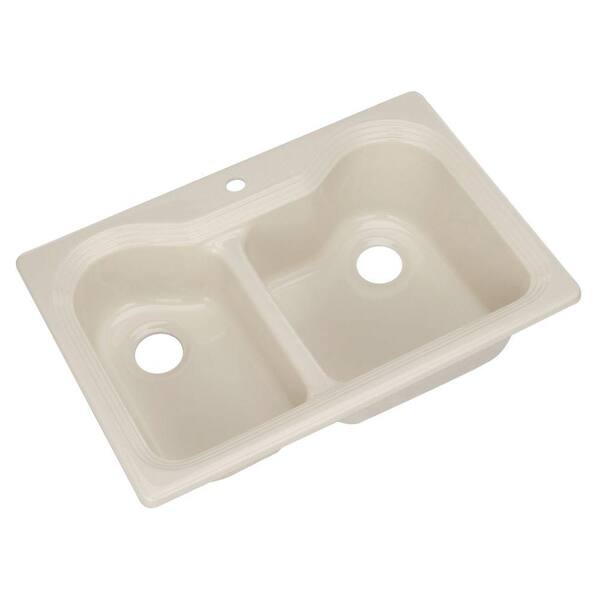 Thermocast Breckenridge Drop-In Acrylic 33 in. 1-Hole Double Bowl Kitchen Sink in Almond