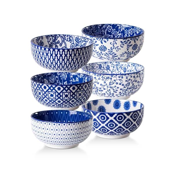 Ceramic Soup Bowls Set, 23 oz, Porcelain Salad Bowls, Microwave Dishwasher Safe, Set of 6, Vintage Blue