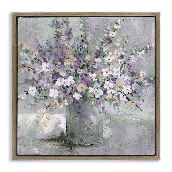 Stupell Industries Blossoming Aster Flower Bouquet by Carol Robinson 1-Piece Brown Floater Frame Nature Graphic Art print 18 in. x 18 in.