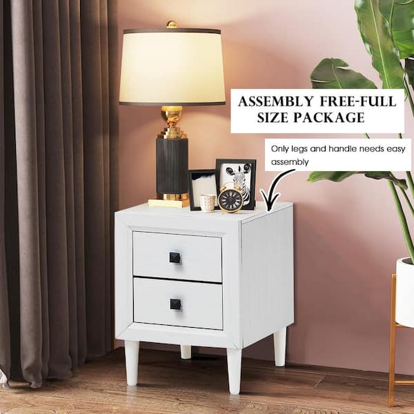 Costway 2-Drawer White Nightstand End 22 in. x 16 in. x 16 in.'