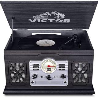 Victrola VTA-600B-WHT Giradischi Bluetooth 8-in-1 Con Vinile 33/45/78, CD, Cassetta E Radio - Centro Di Intrattenimento In Legno Bianco