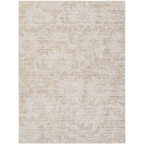 Nourison Iliana Ivory Grey with Gold Accents 8 ft. x 10 ft. Striated Contemporary Area Rug