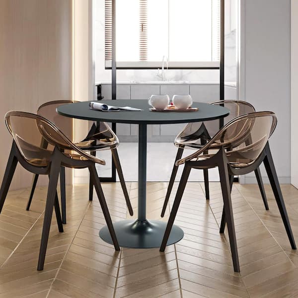 Homy Casa Clift Chic Round-Top Modern Black Wood 31.5 in. Sturdy Pedestal Base Dining Table for Home and Office, Seat 4