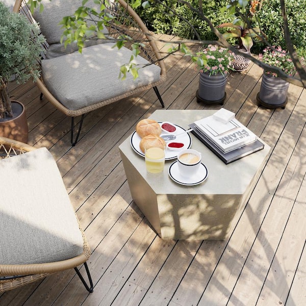 PATIOGUARDER 28 in. Indoor and Outdoor Patio Mgo Concrete Coffee Table in a Terrazzo Beige Hexagon Design