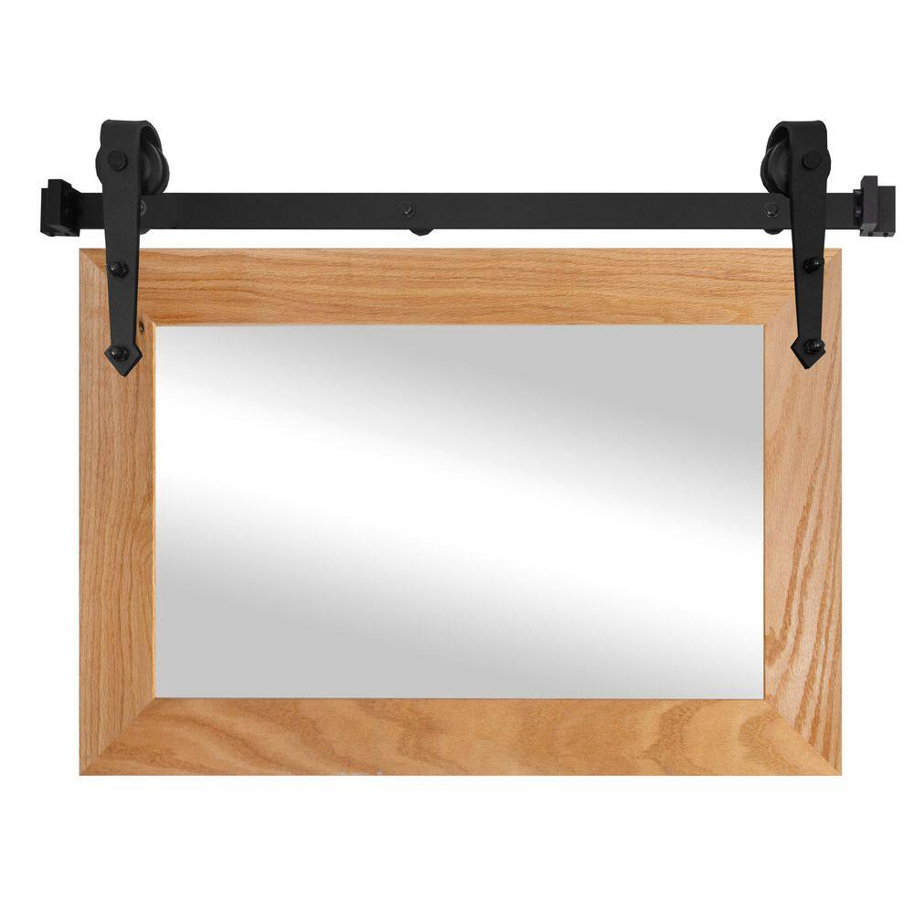 (34 in. W x 33 in. H) Natural Ozark Hardwood Mirror with Steel Barn Door Rail