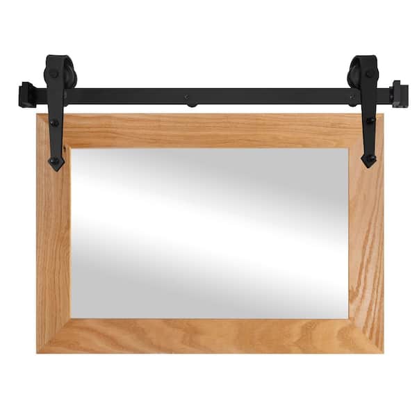 Rayne Mirrors (34 in. W x 33 in. H) Natural Ozark Hardwood Mirror with Steel Barn Door Rail