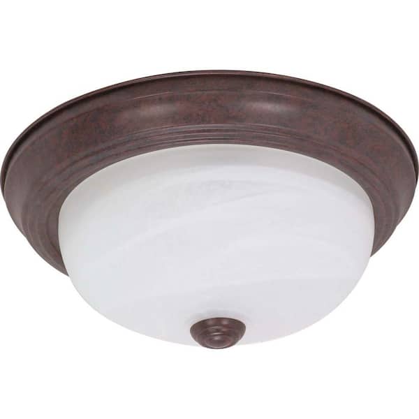 SATCO 2-Light Old Bronze Flush Mount with Alabaster Glass