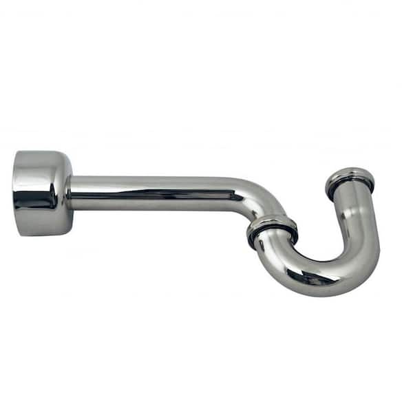 Westbrass 1-1/2 in. x 1 ft. Brass P-Trap Pipe with High Box Flange in Polished Chrome