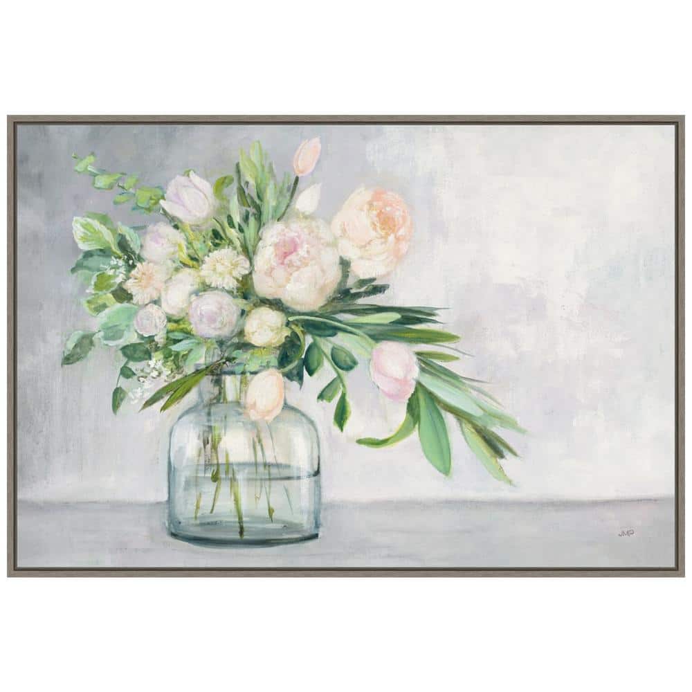 Blushing Spring Bouquet Acrylic Landscape Canvas with Distressed Greywash Frame