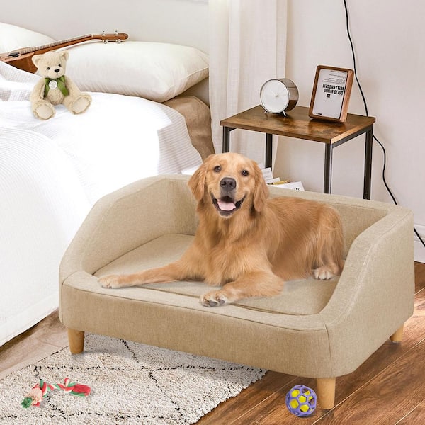 Chairman mucus pillow FORCLOVER 32 in. Medium Beige Linen Pet Sofa Dog Bed with Removable Cushion  and Wood Legs MXMFGO52 - The Home Depot