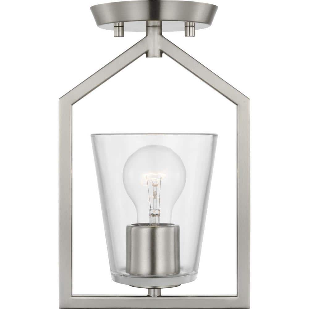 Vertex Brushed Nickel Clear Glass Semi-Flush Mount Light