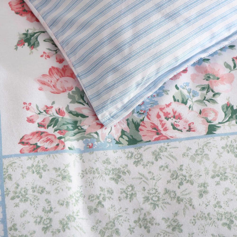 Hope Patchwork Blue and Pink Cotton 7-Piece Duvet Cover Set